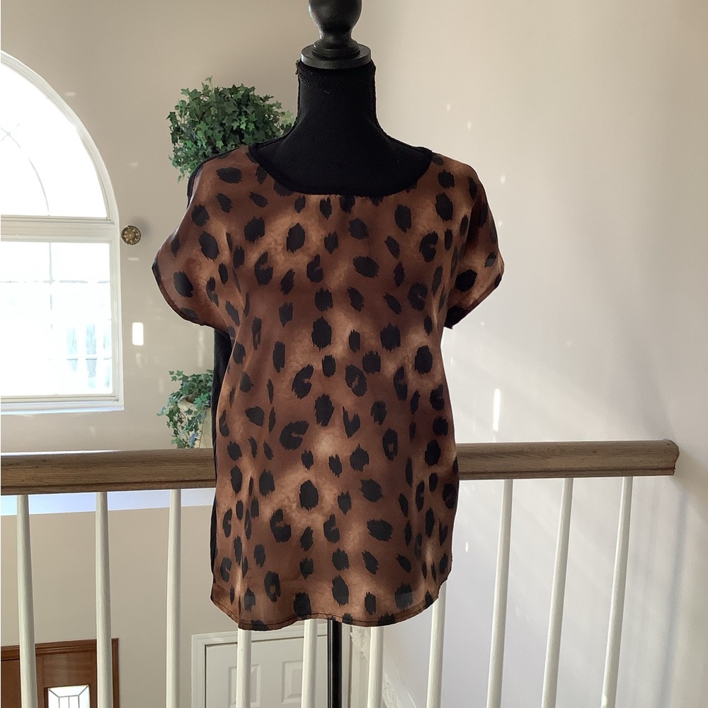 Leopard Print Short Sleeve Women's M Top